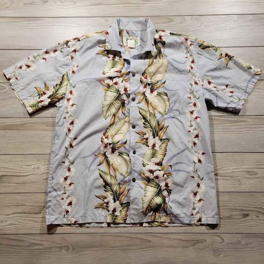 KYS Hawaiian Camp Floral Shirt Blue Men’s Size M Kauai Maui Summer Beach